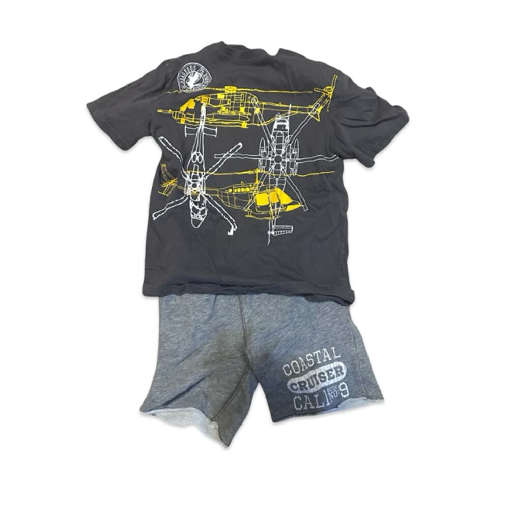 Carter’s Boys Size 8 Helicopter Graphic Shirt & Gray Shorts Outfit